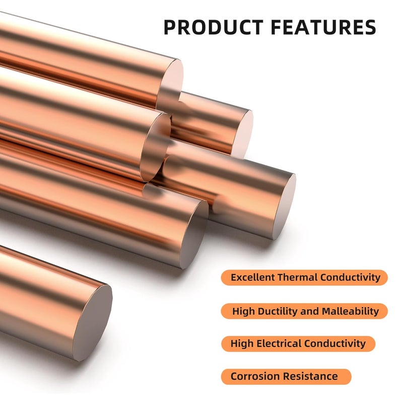 KWOKWEI قضيب نحاسي دائري 1 قطعة، قطر 3/4" (19 مم) قضيب نحاسي صلب، طول 10 بوصات قضيب نحاسي عاري، قضيب نحاسي لآلة الخراطة لمشاريع المعادن - Image 5